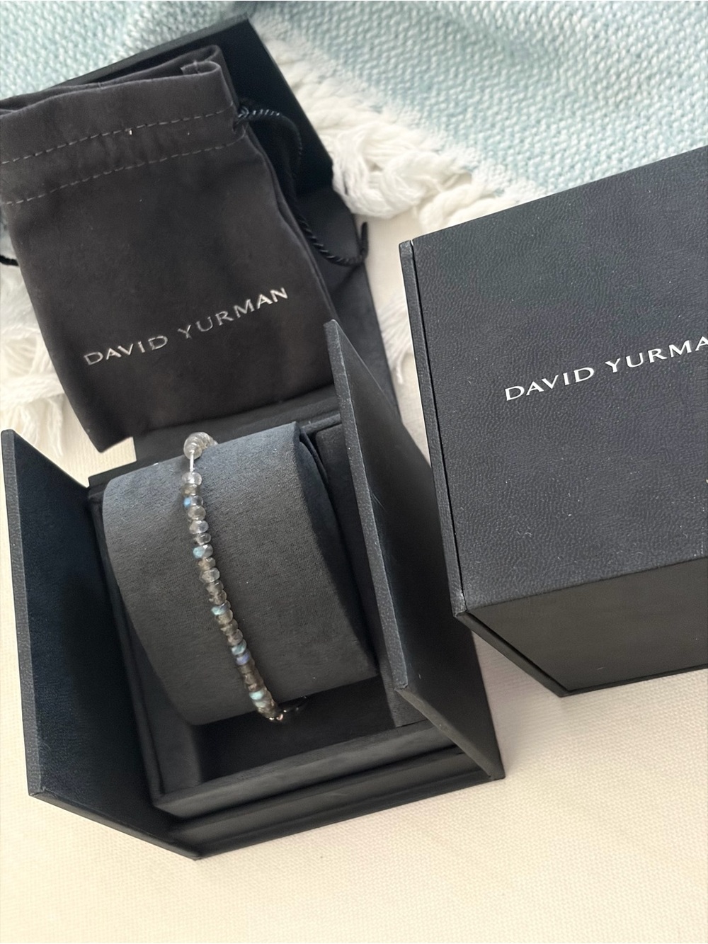 David Yurman Gray Labradorite Beaded Bracelet with Blue Flash
